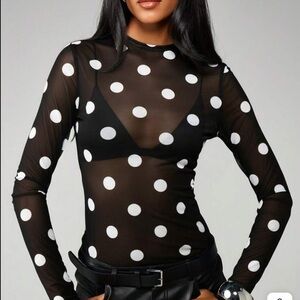 Missguided Black Sheer Polka Dot Blouse